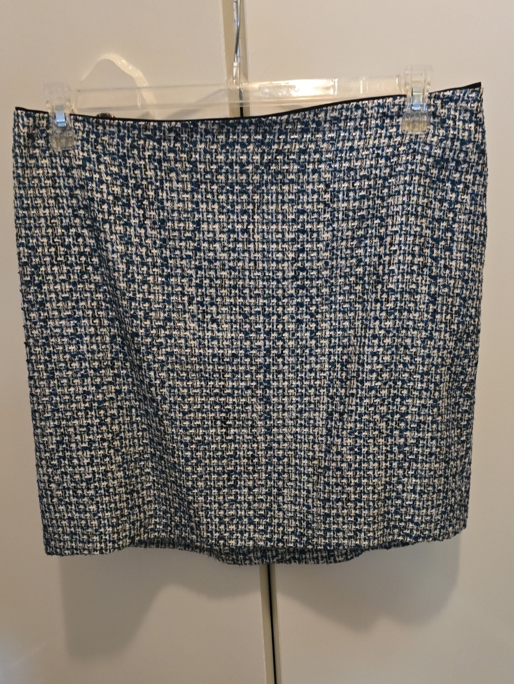White House Black Market Teal Blue, Black and White Tweed Mini Skirt